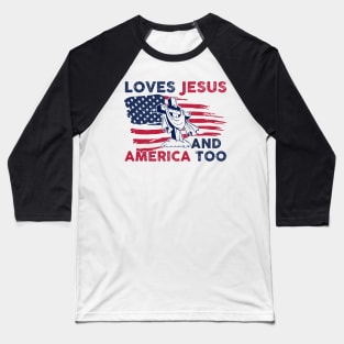 Retro Loves Jesus and America Too God Christian 4th of July Gift For Men Women Baseball T-Shirt